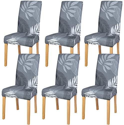 MOLVCE Stuhlhussen 6er Set Stuhlbezug Universal bi-Elastic Hussen für Stühle Moderne Stretch Stuhlhussen Stuhl Abdeckung Abnehmbare Waschbar für Esszimmer, Hotel, Bankett, Partys Deko, Laub