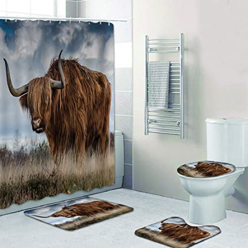 Duschvorhang Hochlandrinder Shower Curtains Polyester Waschbar Antischimmel Wasserdicht Shower Curtain Verdicken Duschvorhänge Mit 12 Kunststoffhaken Duschvorhang Badewanne 180x180