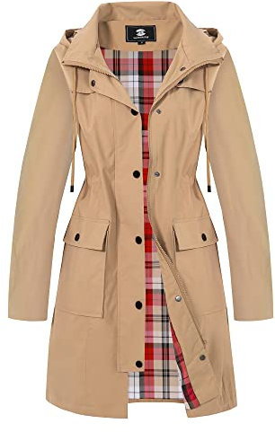 SaphiRose PONCHO Veste de Pluie Longue pour Femme Manteau à Capuche Coupe-Vent Imperméable d'Extérieur-Kaki-M