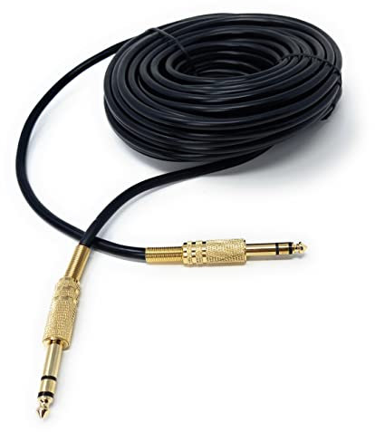 DRUT 15m 6.35mm Male to 6.35mm Male Stereo Audio Cable, 1/4 TRS Connectors For Professional Music Instruments & Home Audio 50ft Black Gold Connectors