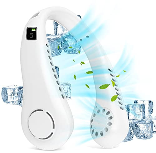 CalmGeek Hals Ventilator 5 Gang Tragbare Blattlose Digitalanzeige Hängendem Hals 2600 mAh Große Kapazität faule Klimaanlage USB Handheld Kleiner Ventilator (2600 mAh Weiß)