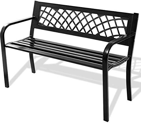 COSTWAY 2/3-Seater Garden Bench, Metal Frame Loveseat Park Bench, Outdoor Furniture Patio Chair Leisure Lounger Seat for Balcony, Backyard, Lawn and Poolside, Black (116 x 53 x 76cm)