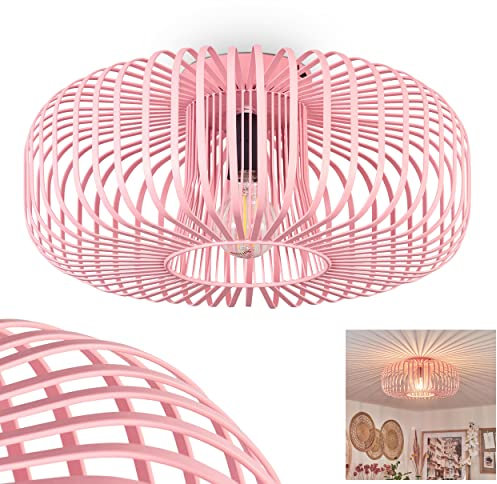 HOFSTEIN Deckenleuchte Wemude, runde Deckenlampe aus Metall in Rosa - Moderne 1-flammige Gitterlampe für spannenden Lichteffekt - Wohnzimmer, Schlafzimmer, Esszimmer, Küche, Ø 40 cm