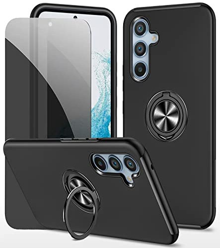 Dechyi Privacy Screen Case for Samsung Galaxy A34 5G Black Mobile Phone Case with Anti-Spying Tempered Glass Screen Protector, Ring Holder, Shockproof, Scratch-Resistant, Durable Protective Case