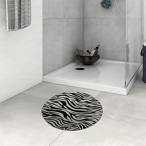 DHAEY Badezimmerteppich rutschfest Weiße Schwarze Streifen Zebra-Dschungel-Tierhaut-Beschaffenheit Waschbar Teppich rund Weich Flauschig Badteppich Weich Kurzflor Mikrofaser Badvorleger 60 cm