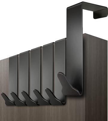 Menz Premium Over Door Hanger – Set of 6 Black Coat Hooks 36mm with Anti-Slip and Felt Pads, Sturdy Over Door Hook Hanger Türhaken Schwarz UK