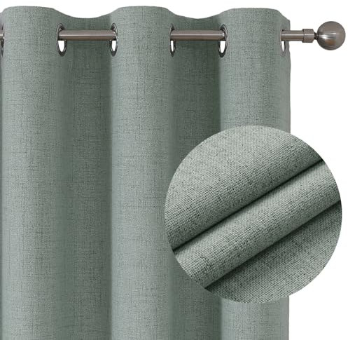 Joydeco 100% Blickdichte Vorhänge mit Ösen Gardinen Leinenoptik 2 Stück, Verdunkelungsvorhang Leinen Thermovorhang Hitzeschutz, Wärmeisolierte Beschichtung Rückenschicht für Schlafzimmer Wohnzimmer