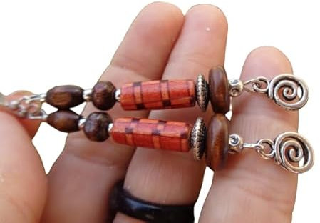 ✿ ROT - BRAUNE HOLZ OHRRINGE MIT ROBUSTER KLEINER SPIRALE ✿ einmalige Natur Ohrringe
