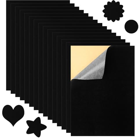 MOSTFUN 15 Pezzi Fogli in Feltro Autoadesivo, Velluto Adesivo Fogli A4(21x30cm) Feltro Adesivo Nero per Scatole di Gioielli e Fodere per Cassetti Decorazioni per la Casa Arti e Mestieri