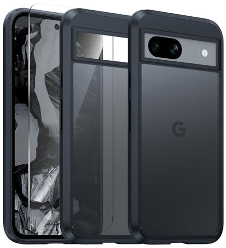 FNTCASE für Google Pixel 8A Hülle: Matt Handyhülle mit Schutzfolie Stoßfest Militärstandard FallSchutz Hüllen, Mattierte Durchscheinende Rückseite Schutzhülle, Anti-Fingerabdruck