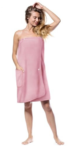 Aomig Toalla de Sauna para Mujer, 80cmX140cm Vestido de Toalla de Baño Mujer Ajustable, Toallas de Baño Grandes para Sauna Ducha SPA Playa Baño, Rosa Claro