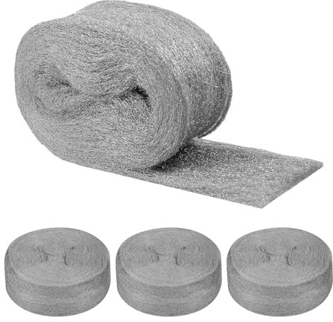 4 Rollos 8 Cm x 3,8 m Grado 000 Lana De Alambre Pastillas Lana De Acero Lana De Acero Contra Los Ratones Lana De Acero Para Abrillantar,Para Grietas En La Pared De Casa, Jardín y Para Limpiar y Pulir