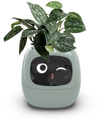 Intelligenter Blumentopf, intelligente Blumentöpfe, intelligenter Pflanzer, mit 49 reichhaltigen Ausdrücken, 7 intelligenten Sensoren, AI-Chips, LCD-Bildschirmanzeige, APP-Steuerung(Color:Green)