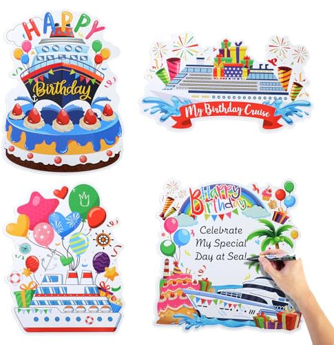 PHOGARY Cruise Door Magnetic Decorations-4pcs Large Birthday Magnets for Cruise Ship/Cabin Door Carnival Birthday Party Refrigerator Car Decor