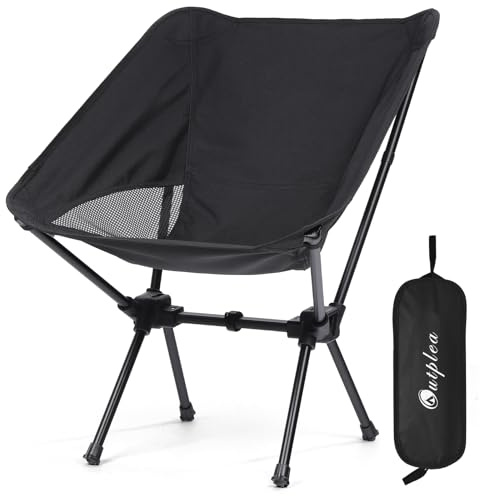 Outplea Petit Chaise Pliante Camping Confortable, Chaise de Plage Pliante Ultra Légère, Chaise Pliante Exterieur Portable de Peche Randonnée Barbecue Voyage, Noir