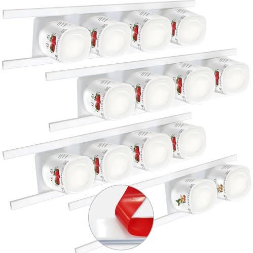 Paquete de 8 organizadores de yogur para nevera, soporte para refrigerador de yogur, soporte de yogur con cintas adhesivas para yogur de 3.75 pulgadas, cintas de soporte de yogur para yogur griego y