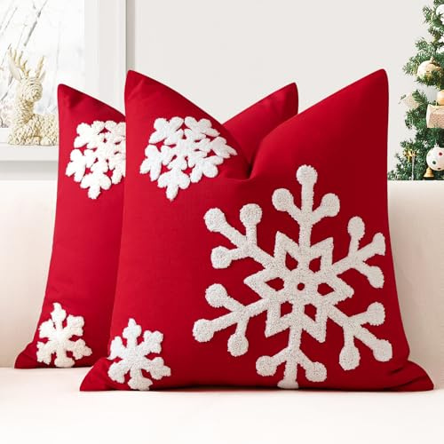 JOTOM 2er Set Weihnachten Kissenbezüge, Dekorative Winter Schneeflocke Wurf Kissenbezug Moderne Kissenhüllen Sofakissen Dekokissen Zierkissenbezug für Wohnzimmer Schlafzimmer Deko (40x40cm, Rot)