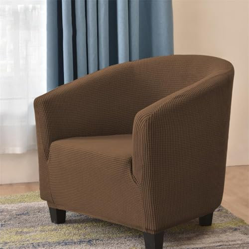 Hearda Jacquard Volltonfarbe Sesselschoner 1-Teilig Sesselbezug, Stretch Spandex Sesselüberwurf Weiches Modern Sesselhusse,für Wohnzimmer Clubsessel Esszimmer Büro Sessel Bezug (Braun)