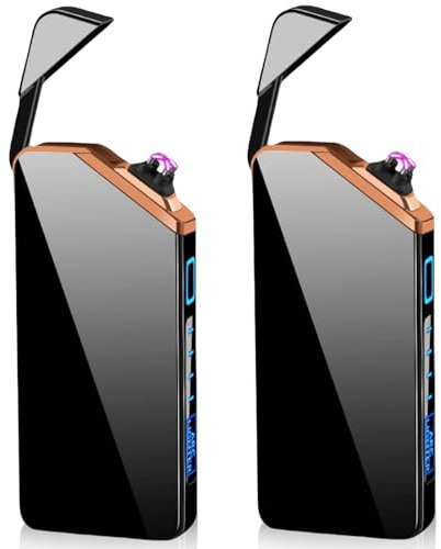 USB Elektronische Feuerzeug, 2 Stück Electric USB Lighter Lichtbogen Feuerzeug LED Dual Lichtbogen Feuerzeug mit Batterieanzeige Winddicht Plasma Feuerzeug Feuerzeug per Knopfdruck Auslösen, Schwarz