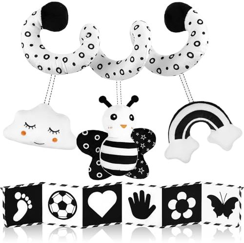 MOSTFUN Kinderwagen Spielzeug, Babyschale Spielzeug Schwarz Weiss Spielzeug Baby Stoffbuch Baby Kontrastbuch Baby Kontrast Spielzeug Baby Sensorik Spielzeug für 3 6 9 12 Monate Mädchen und Jungen