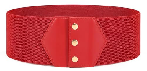 JasGood Damen Korsett Gürtel Breiter Elastischer Band Taiilengürtel Vintage Druckknopf Gürtel Damen Taillen Korsettgürtel für Kleid Halloween Karneval,Rot,80cm