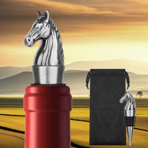 LKKCHER Horse Head Wine Stopper, Horse Gifts, Father Day Gifts, Christmas, Birthday Gifts for Men Women, Bottle Stoppers for Wine Champagne, Silver with Gift Bag