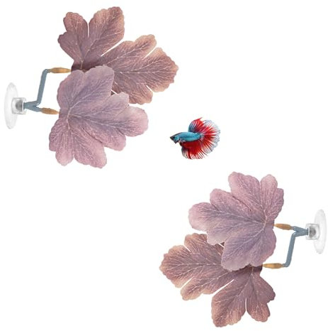 M METERXITY 2-Pack Betta Fish Leaf Pad, Hammock Plant Leaf Pad, Realistic Resting Fish Rest Bed for Fish Tank Decorations/Aquarium Accessories/Spawning Grounds [Purple, Grape Leaves-Shaped]