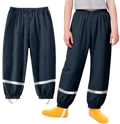 Baogaier Pantalon de Pluie pour Enfants, Tout-Petits Non doublée Pantalon Coupe-Vent et imperméable Pluie, Bleu Marine Garçons Anti-Boue Léger et Fin Pantalon avec Réfléchissant pour 3-4 Ans