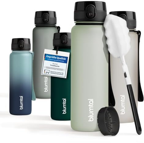 Blumtal Trinkflasche 1L - auslaufsichere Trinkflasche Sport + 1-Klick-Verschluss - BPA-freie - Flache wandern mit Sieb - Spülmaschinenfest - Dunkelblau