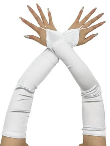 Satin-Handschuhe für Abendessen, Bälle, lange Handschuhe für Damen, Ball-Kostüm, weiß, 48cm/18.9inch