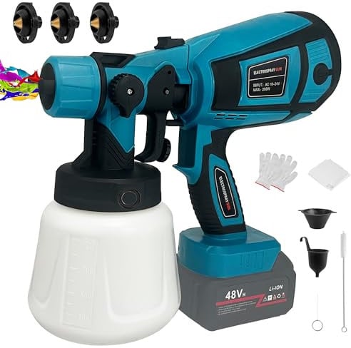 L1NXIXI Sistema de pulverización de pintura con batería, pistola de pintura inalámbrica con motor de 32000 rpm, 3 boquillas y 3 patrones de pulverización, depósito de 1000 ml, compatible con batería