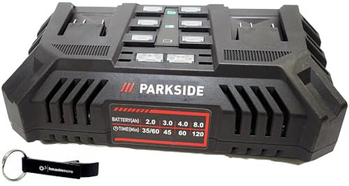 HEADNMORE® Bundle - Parkside® 20 V Battery Double Charger PDSLG 20 + Headnmore® Keyring