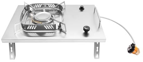 Réchaud de camping à gaz argenté portable avec brûleurs réglables Table pliable Fonctionnement à gaz pour camping, camping-car, voyage, barbecue 36 x 25,5 x 9,5 cm