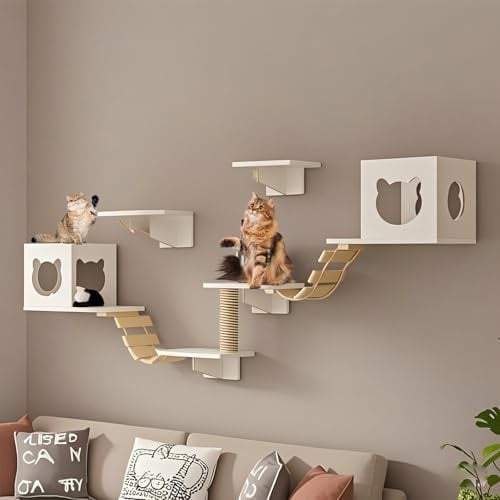 KEJIAWU Kletterwand for Katzen XXL - Wandmontierte Kratzbäume mit Sisalpfosten und Hängematte - Ideal zum Klettern und Entspannen(9PCS-B)
