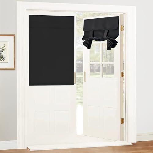 Miawtro Door Blinds, Punch-Free Door Curtain with Velcro and Tie-Downs, Easy to Install French Door Blinds Can Block Light and Protect Privacy for Windows, Bathrooms, French Doors, Glass Doors (Black)