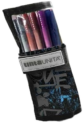 Tinta Unita Rollmäppchen mit Pinselstiften – Linie Star aus Polyester 40 × 20 cm – Organizer aufrollbar für Zeichnen und Schule, Hellblaue Graffiti, Rolle