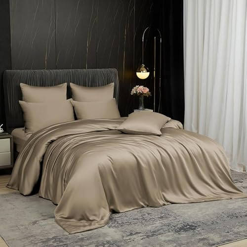 Gezu Bambus Bettwäsche 135x200 Gold Khaki Sommer Kühlende 100% Bambusseide