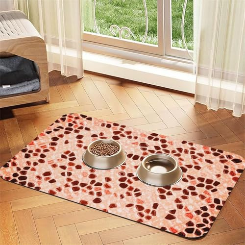 Marron Beige Rose Corail Orange,Tapis d'alimentation pour Animaux de Compagnie, Sets de Table en Cuir PU pour Chats et Chiens,30x45cm