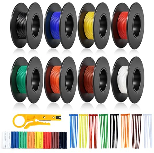 30 AWG 0,055mm² Silikon Litzenkabel Set in 8 Farben, 5 Meter pro Rolle Litzendraht Kabel, Flexibles Verzinntes Kupferkabel für KFZ, Haushalt, LED, Modellbau und DIY-Projekte