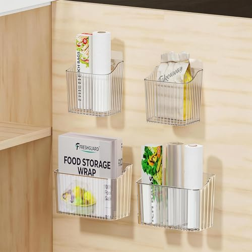 PAVSTINE 4Pcs Cabinet Door Storage Box Self-adhesive No Residue Transparent | Durable Cupboard Organiser for Cabinets/Bathrooms/Fridges/Undersink, Kitchen Wardrobes Organisation, Modern