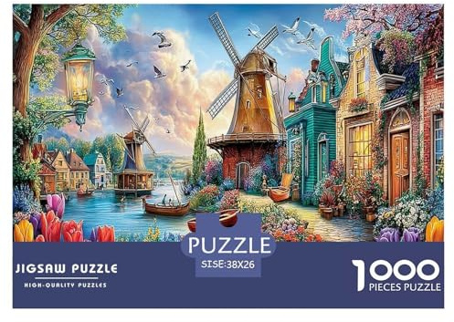 Dutch Village Impossible Hard Difficult 1000 Pieces Adult Jigsaws - Windmill Village Educational Game Decompression for Gifts38x26cm/1000pcs