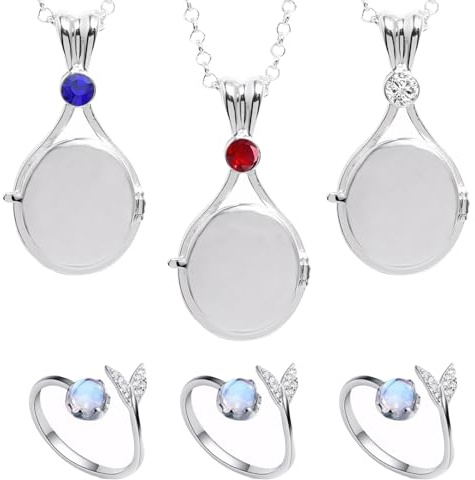 KEORHEZ 3 Stück Meerjungfrau Kette,Elegante Medaillon Meerjungfrauen Anhänger,Strapazierfähig Und Langlebig, Mit 3 Stück Verstellbaren Mit Wal Ring,Ein Geschenk Für Frauen Und Mädchen