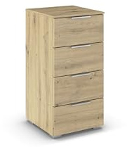Rauch Möbel Alabama, Kommode, Farbe Eiche Artisan, Maße 40x81x42 cm | Sideboard, 4 Schubladen, Soft-Close-Funktion, Griff Alufarben, für Schlafzimmer, Kinderzimmer, Garderobe, Flur