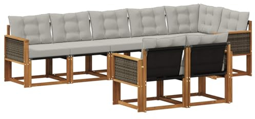 vidaXL Outdoor-Sofagarnitur mit Kissen 8 pcs Natürlich und Hellgrau, Garten Loungemöbel, modernes Ecksofa, robust Sitzgruppe, Terrassenmöbel für Komfort