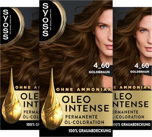 Syoss Oleo Intense Öl-Coloration 4-60 Goldbraun (130 ml), Haarfarbe | Dauerhafte Haarfarbe mit pflegendem Öl schützt vor Haarschäden, für 100% Grauabdeckung, Coloration ohne Ammoniak