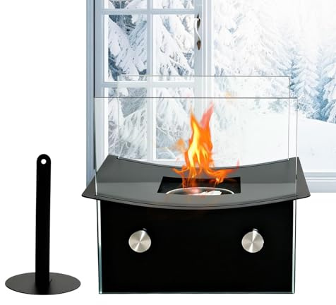 Tischfeuerstelle - Heizdekor mit Windschutz - Dekorative Feuerstelle | für Küche Wohnzimmer Balkon Terrasse Garten