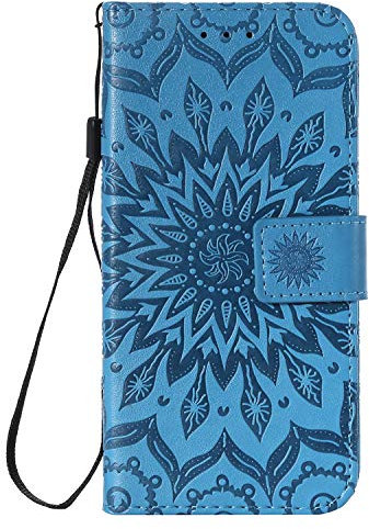 Huzhide Nokia 7.2 Case 2019, Flip PU Leather Wallet Folio Phone Case Embossed Sunflower Soft TPU Shockproof Inner Shell Slim Protective Cover for Nokia 7.2 2019 with Card Holder Magnetic Stand - Blue