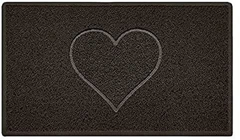 Nicoman Heart Shape Embossed Entrance Door Mat Non Slip Dirt Trapper PVC Spaghetti Mat with Rubber Base, Jet Washable Quick Drying Doormat Drainage Outdoor Use Only - (Medium, Brown, 75 x 44cm)