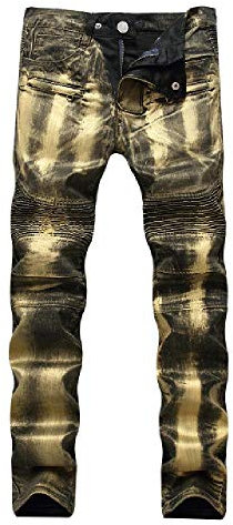 Hddyj Vaqueros para Hombres Vaqueros con Pintura Plateada Dorada Pantalones de Mezclilla Vaqueros empalmados