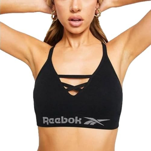 Reebok Womens Seamless Sports Bra | Women's Sports Bras with Halter Neck Design | High Support, Non Wired and Comfortable Bra Available in 4 Size | Black, Grey Or White
